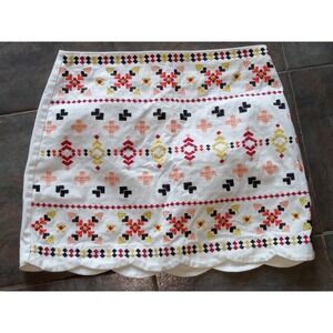 Blue Rain‎ Francesca's Embroidered Skirt Size M White Aztec Print  Scallop